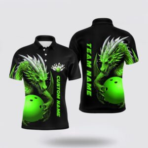 Bowling Polo Shirt, Custom Green Dragon Men…