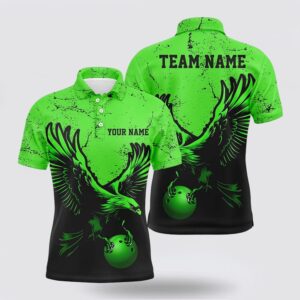 Bowling Polo Shirt, Custom Green Eagle Men…