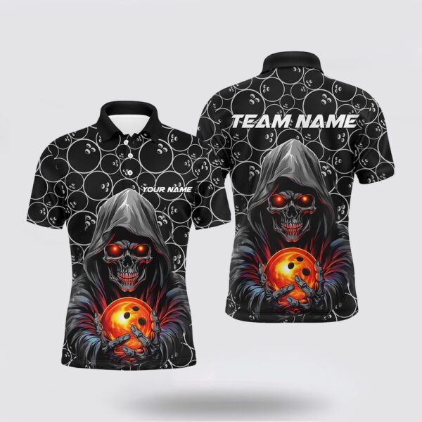 Bowling Polo Shirt, Custom Halloween Bowling Outfits Skull Bowling Polo Shirts Men Bowling League Team Jerseys