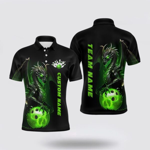 Bowling Polo Shirt, Custom Men Bowling Polo Shirts Green Dragon Bowling Team Jerseys Bowling League Shirts Outfits