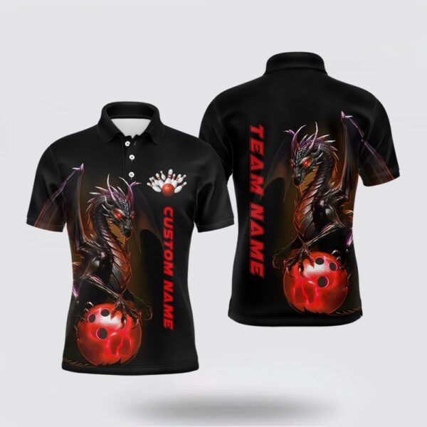 Bowling Polo Shirt, Custom Men Bowling Polo Shirts Red Dragon Bowling Team Jerseys Bowling League Shirts Outfits