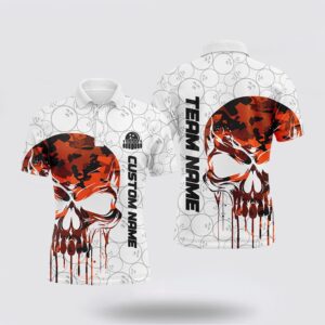 Bowling Polo Shirt, Custom Orange Camo Skull…