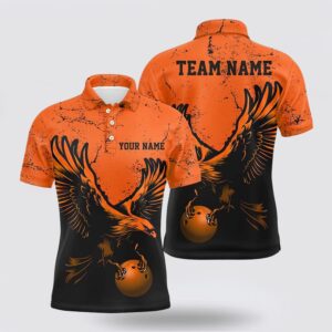 Bowling Polo Shirt, Custom Orange Eagle Men…