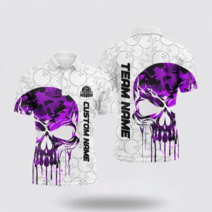 Bowling Polo Shirt, Custom Purple Camo Skull…