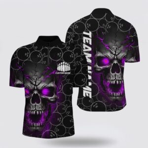 Bowling Polo Shirt, Custom Purple Skull Bowling…