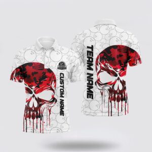 Bowling Polo Shirt, Custom Red Camo Skull…