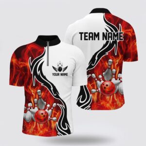 Bowling Polo Shirt, Custom Red Flame Bowling…