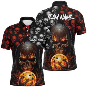 Bowling Polo Shirt, Custom Skull Bowling Mens…