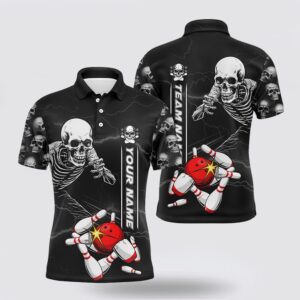 Bowling Polo Shirt, Custom Skull Bowling Polo…