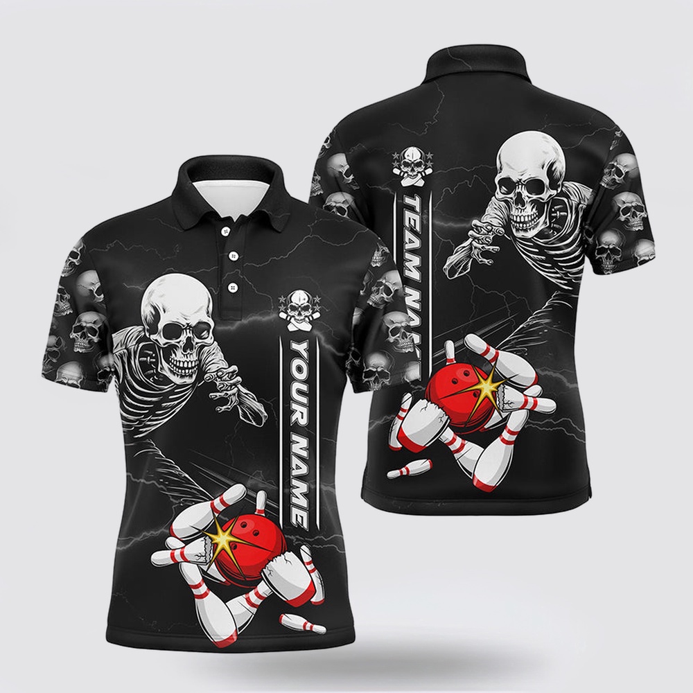 Bowling Polo Shirt, Custom Skull Bowling Polo Shirts Unisex Halloween Skeleton Team Bowling Shirt Bowling Polo Shirt, Custom Skull Bowling Polo Shirts Unisex Halloween Skeleton Team Bowling Shirt