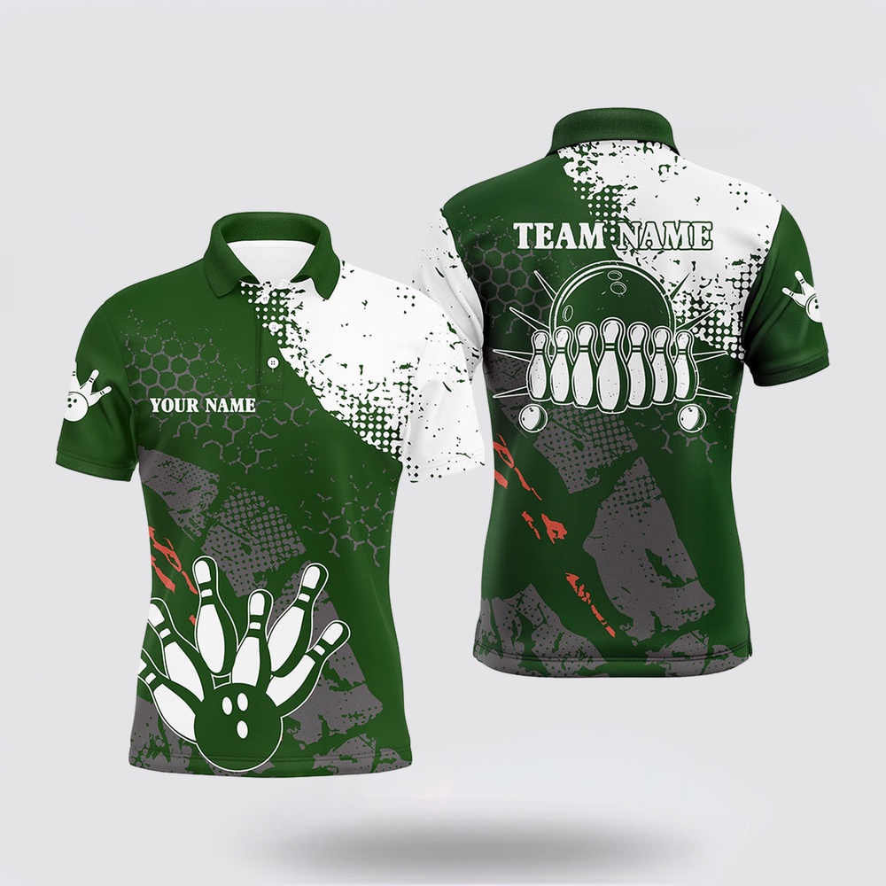 Bowling Polo Shirt, Green And White Mens Polo Bowling Shirts Custom Retro Bowling Ball Pins Bowling Team League Jerseys Bowling Polo Shirt, Green And White Mens Polo Bowling Shirts Custom Retro Bowling Ball Pins Bowling Team League Jerseys