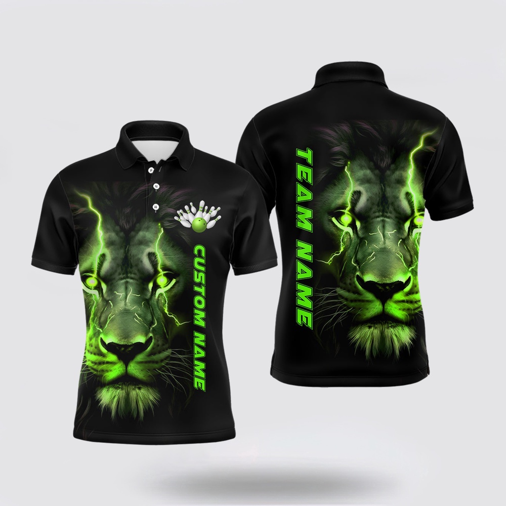Bowling Polo Shirt, Green Lion Custom Men Bowling Polo Shirts Bowling League Shirts Bowling Team Jerseys Outfits Bowling Polo Shirt, Green Lion Custom Men Bowling Polo Shirts Bowling League Shirts Bowling Team Jerseys Outfits