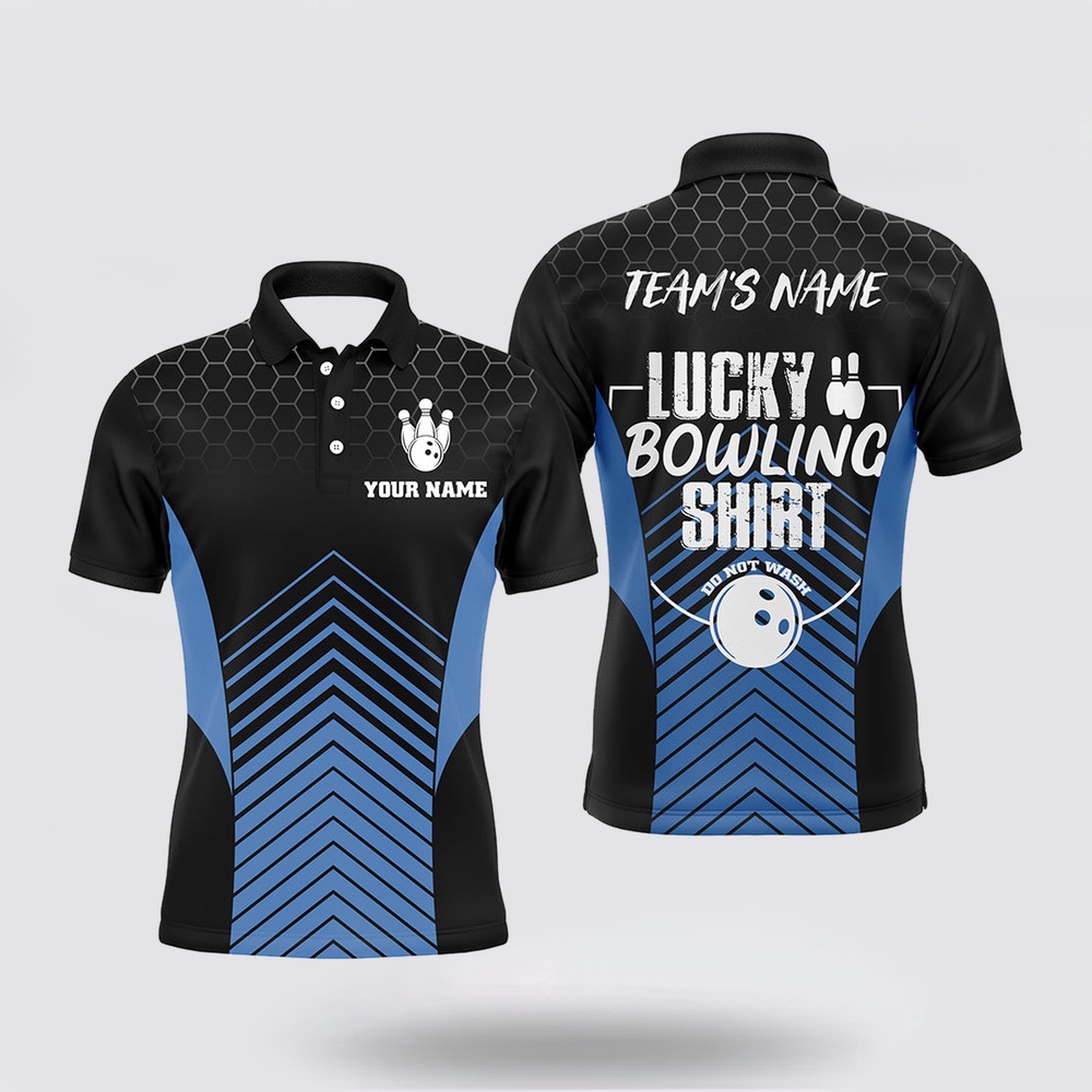 Bowling Polo Shirt, Lucky Bowling Shirt, Funny Blue Bowling Polo Shirt For Men, Custom Teams Name Bowler Jersey Bowling Polo Shirt, Lucky Bowling Shirt, Funny Blue Bowling Polo Shirt For Men, Custom Teams Name Bowler Jersey