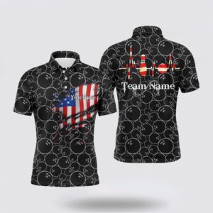 Bowling Polo Shirt, Men Polo Shirt Black…