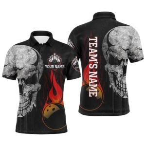 Bowling Polo Shirt, Mens Skull Flame Bowling…