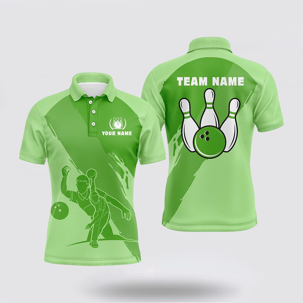 Bowling Polo Shirt, Personalized 3D Bowling Polo Shirts For Men, Custom Green Team Bowling Jerseys For Men Bowling Polo Shirt, Personalized 3D Bowling Polo Shirts For Men, Custom Green Team Bowling Jerseys For Men