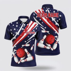 Bowling Polo Shirt, Personalized American Flag Mens…