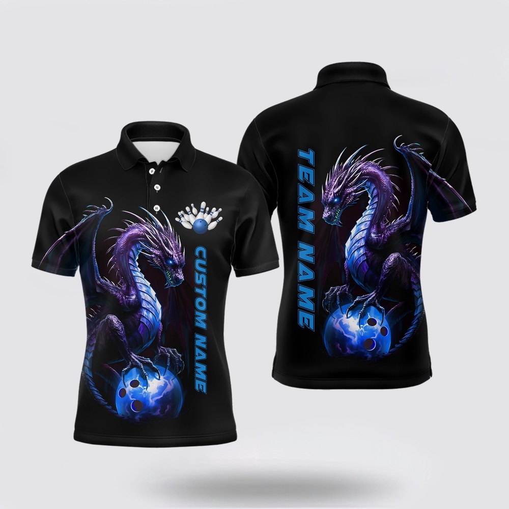 Bowling Polo Shirt, Personalized Blue Dragon Bowling Team Jerseys Men Polo Shirts Bowling League Shirt Bowling Polo Shirt, Personalized Blue Dragon Bowling Team Jerseys Men Polo Shirts Bowling League Shirt