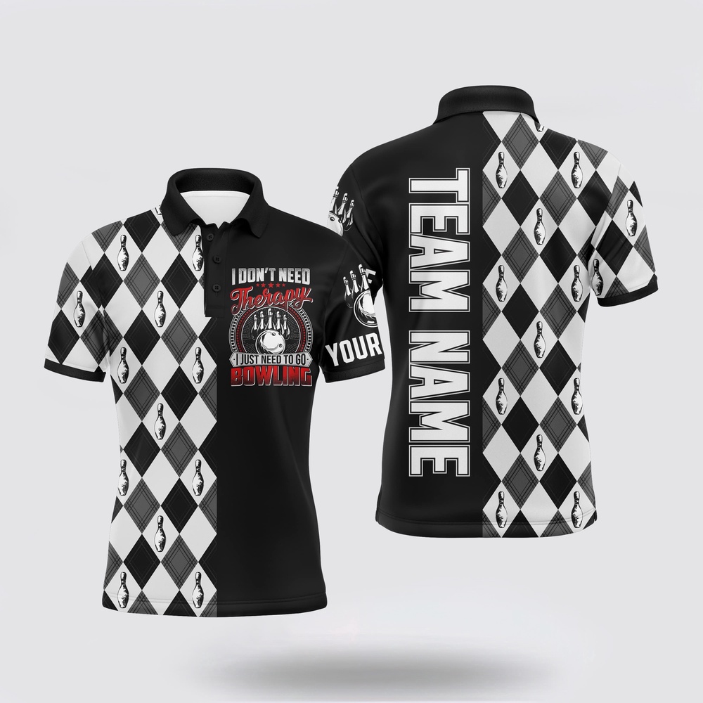 Bowling Polo Shirt, Personalized Bowling Men Polo Shirt Black & White Argyle Bowlers Custom Team Short Sleeves Jerse Bowling Polo Shirt, Personalized Bowling Men Polo Shirt Black & White Argyle Bowlers Custom Team Short Sleeves Jerse
