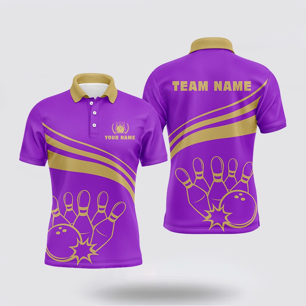 Bowling Polo Shirt, Personalized Bowling Polo Shirts For Men, Custom Mens Bowling Shirt Team Bowl Jersey Purple Bowling Polo Shirt, Personalized Bowling Polo Shirts For Men, Custom Mens Bowling Shirt Team Bowl Jersey Purple
