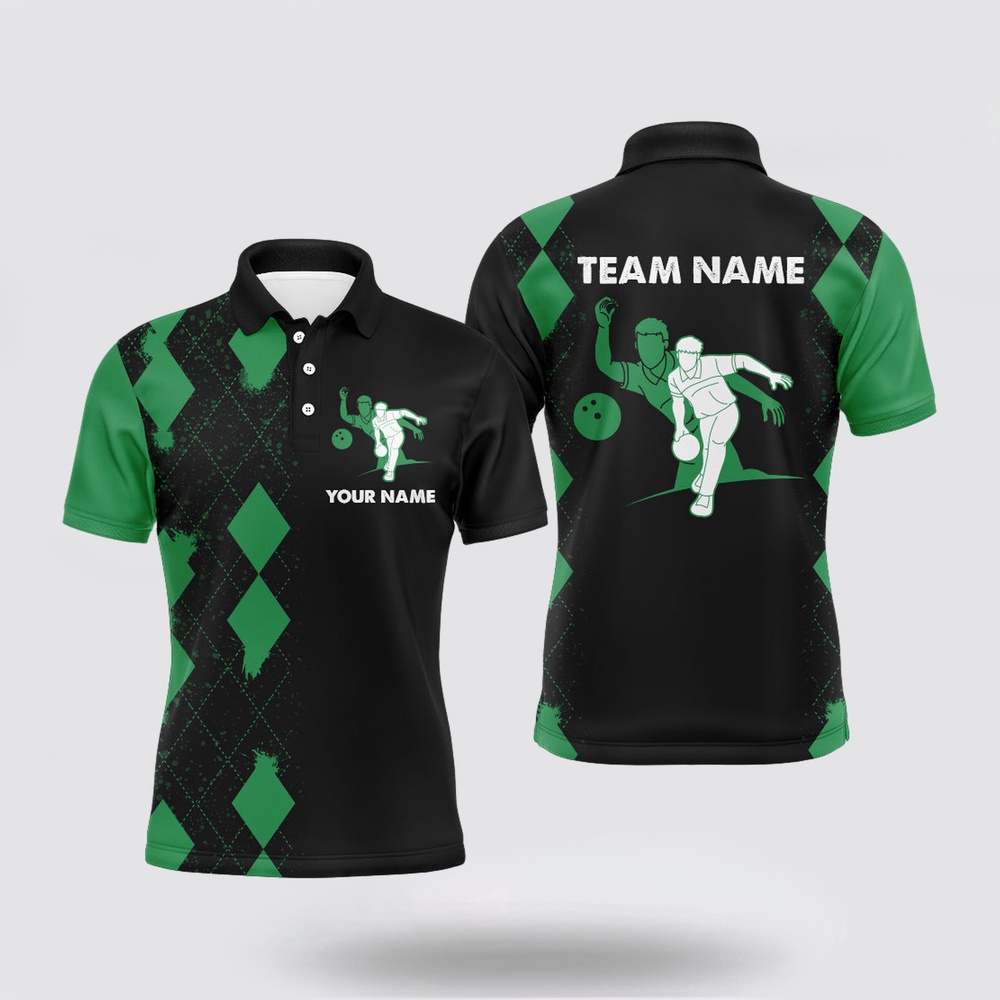 Bowling Polo Shirt, Personalized Bowling Shirt For Men, Custom Name Green&Black Polo Bowler Team Shirt For Bowling Lovers Bowling Polo Shirt, Personalized Bowling Shirt For Men, Custom Name Green&Black Polo Bowler Team Shirt For Bowling Lovers