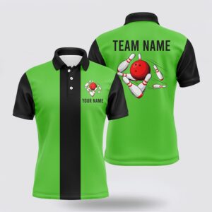 Bowling Polo Shirt, Personalized Green Black Retro…