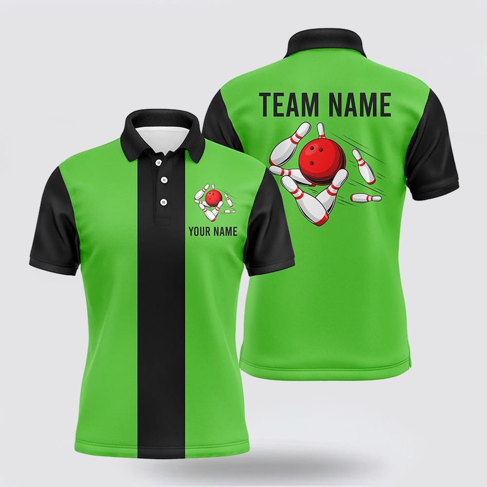 Bowling Polo Shirt, Personalized Green Black Retro Bowling Polo Shirts For Men Custom Vintage Bowling Team Jerseys Bowling Polo Shirt, Personalized Green Black Retro Bowling Polo Shirts For Men Custom Vintage Bowling Team Jerseys
