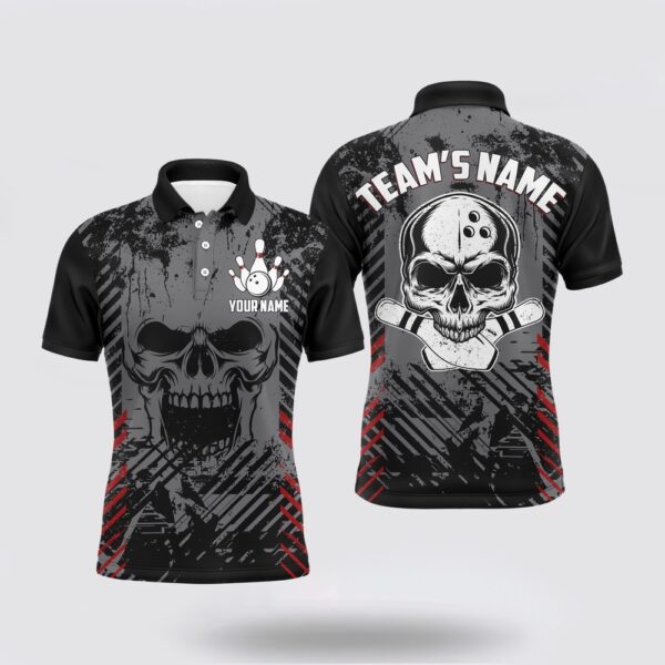 Bowling Polo Shirt, Personalized Skull Bowling Shirt For Men, Custom Teams Name Bowling Jersey League Polo Shirt