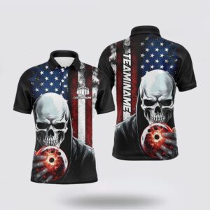 Bowling Polo Shirt, Personalized Skull Mens Bowling…