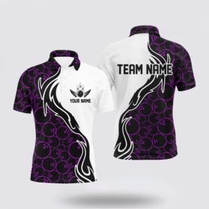 Bowling Polo Shirt, Purple Bowling Pattern Custom…