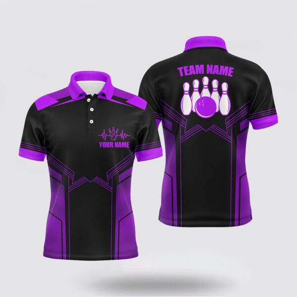 Bowling Polo Shirt, Purple Bowling Polo Shirt For Men Custom Bowling Jersey With Name Bowling Team Shirt For Men