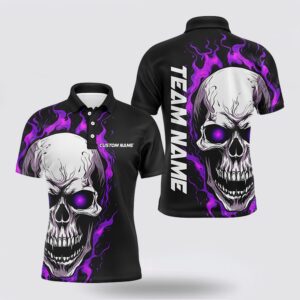 Bowling Polo Shirt, Purple Flame Skull Sport…