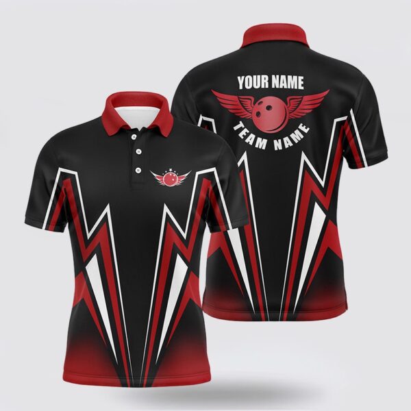 Bowling Polo Shirt, Red And Black Bowling Shirt Custom Lightning Bowling Polo Shirts For Men, Bowling Team Shirt Jerseys