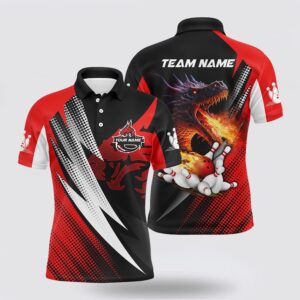 Bowling Polo Shirt, Red And Black Flame…