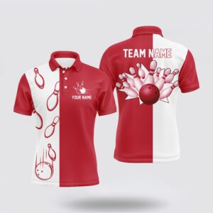 Bowling Polo Shirt, Red And White Retro…