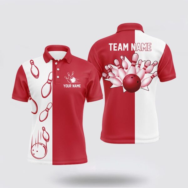 Bowling Polo Shirt, Red And White Retro Vintage Bowling Polo Shirts For Men Custom Bowling Team Jerseys