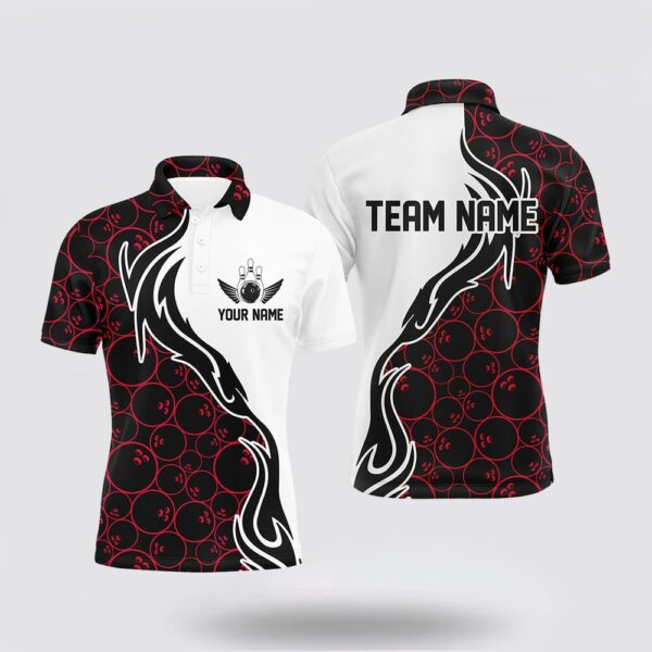 Bowling Polo Shirt, Red Bowling Pattern Custom Men Bowling Polo Shirts Flame Bowling Team Jerseys Tournament