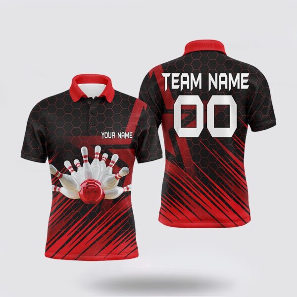 Bowling Polo Shirt, Red Bowling Shirt For Men Custom Polo Bowling Jersey 3D Bowling Team Shirt For Men