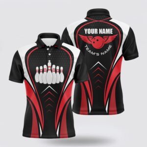 Bowling Polo Shirt, Red White And Black…