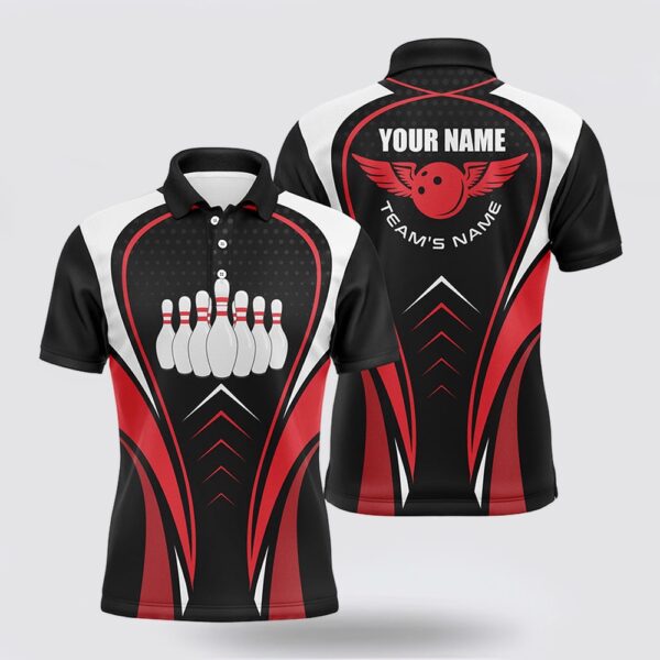 Bowling Polo Shirt, Red White And Black Bowling Shirts For Men Bowling Team League Jerseys Custom Bowling Polo Shirts