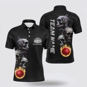 Bowling Polo Shirt, Skull Tattoo Flame Bowling…