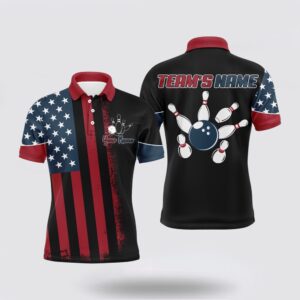 Bowling Polo Shirt, Usa Flag Bowling Polo…