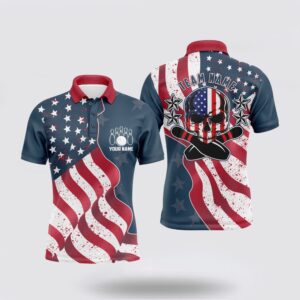 Bowling Polo Shirt, Vintage American Flag Patriotic…