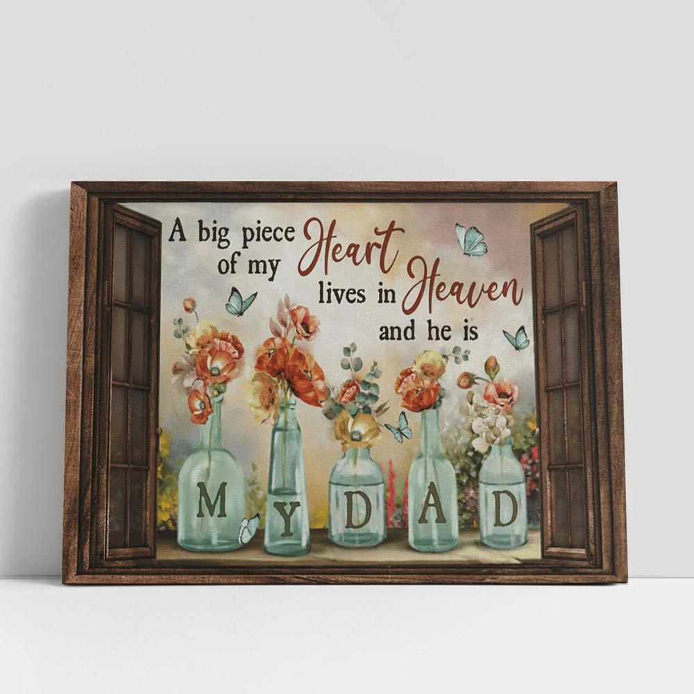 Christian Canvas Wall Art, A Big Piece Of My Heart Vintage Hibiscus Flower Canvas, To My Dad Large Canvas Art, Christian Gifts Wall Art