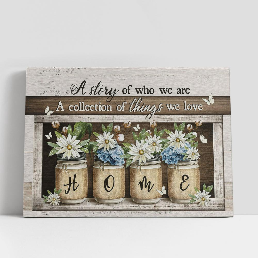 Christian Canvas Wall Art, A Collection Of Things We Love Daisy Blue Hydrangea Butterfly Canvas Wall Art, Bible Verse Canvas