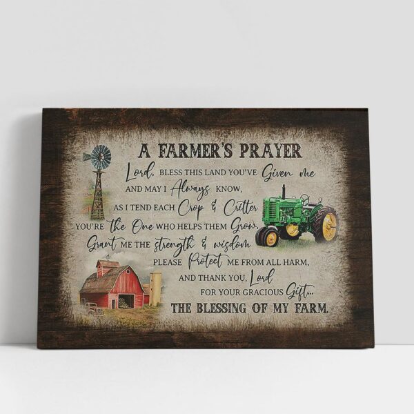 Christian Canvas Wall Art, A Farmer’s Prayer Electric Tricycle Red Barn Windmill Canvas Wall Art, Bible Verse Canvas