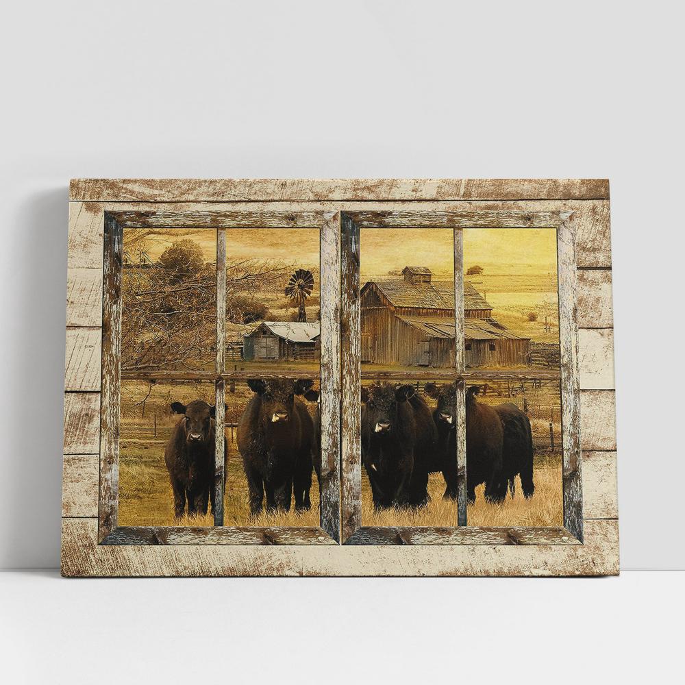 Christian Canvas Wall Art, Aberdeen Angus Farm Through The Window Frame Canvas Wall Art, Bible Verse Canvas