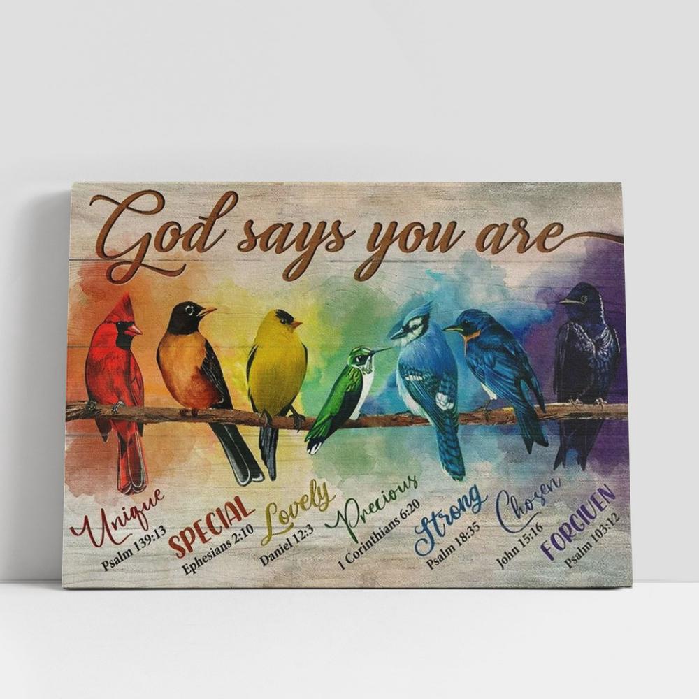Christian Canvas Wall Art, Alluring Bird, Pretty Red Cardinal, Bible Verses, Colorful Paintings, God Says You Are Canvas Poster