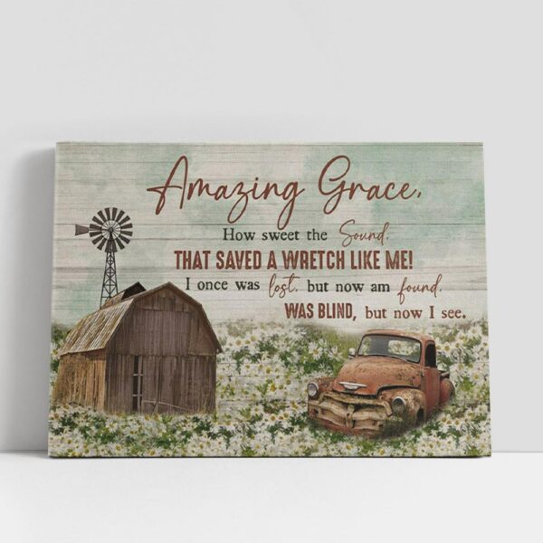 Christian Canvas Wall Art, Amazing Grace How Sweet The Sound, Farmhouse Style Canvas Print