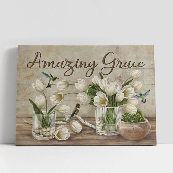 Christian Canvas Wall Art, Amazing Grace White Tulip Canvas Prints, Religious Canvas Art